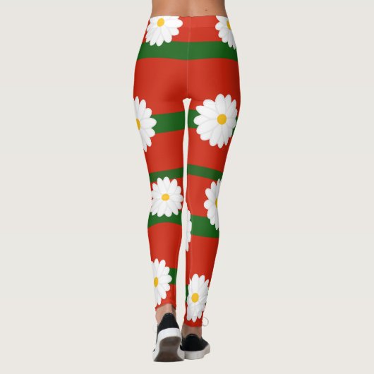 Witte Daisy Bloem rood Vrolijke Kerstvakantie Leggings (Achterkant)