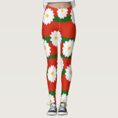 Witte Daisy Bloem rood Vrolijke Kerstvakantie Leggings (Voorkant)