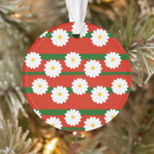 Witte Daisy Bloem rood Vrolijke Kerstvakantie Ornament