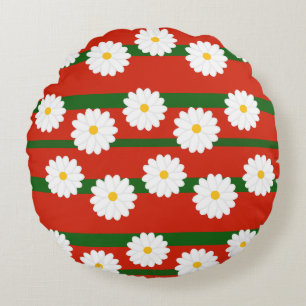 Witte Daisy Bloem rood Vrolijke Kerstvakantie Rond Kussen