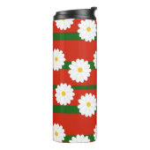 Witte Daisy Bloem rood Vrolijke Kerstvakantie Thermosbeker (Gedraaid links)