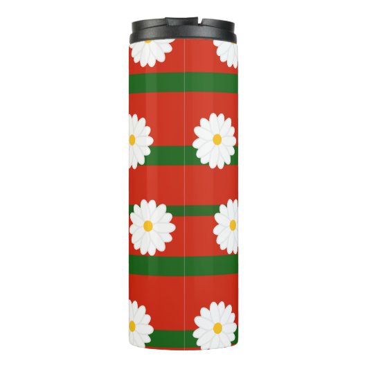 Witte Daisy Bloem rood Vrolijke Kerstvakantie Thermosbeker (Achterkant)