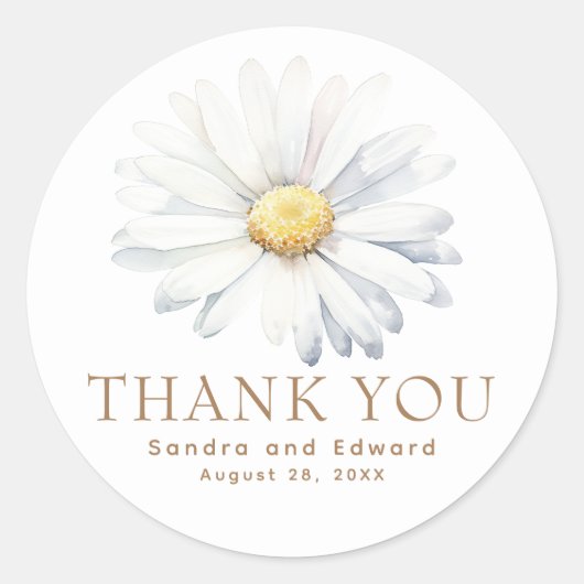Witte Daisy Bloem Wildbloemen thema dank u Ronde Sticker (Voorkant)