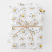Witte Daisy Bloemen Boho Elegante Wildbloemen Cade Inpakpapier Vel (In situ)