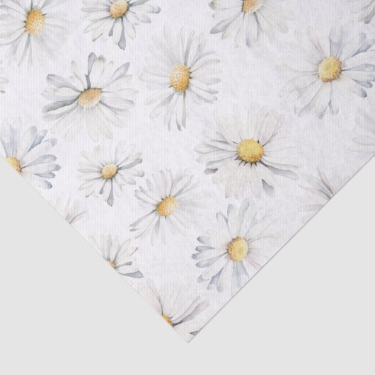 Witte Daisy Bloemen Botanische Boho Patroon Tissuepapier (Detail)
