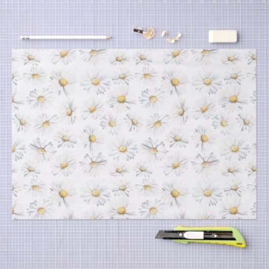 Witte Daisy Bloemen Botanische Boho Patroon Tissuepapier (Craft)