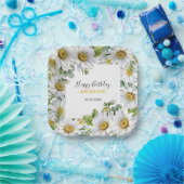 Witte Daisy Bloemen Greenery Verjaardag Papieren Bordje (Feest)