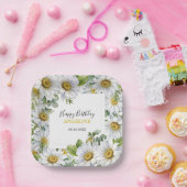 Witte Daisy Bloemen Greenery Verjaardag Papieren Bordje (Feest)