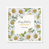 Witte Daisy Bloemen Greenery Verjaardag Servet (Voorkant)