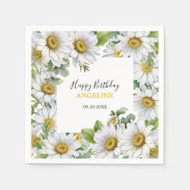 Witte Daisy Bloemen Greenery Verjaardag Servet