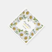 Witte Daisy Bloemen Greenery Verjaardag Servet (Hoek)