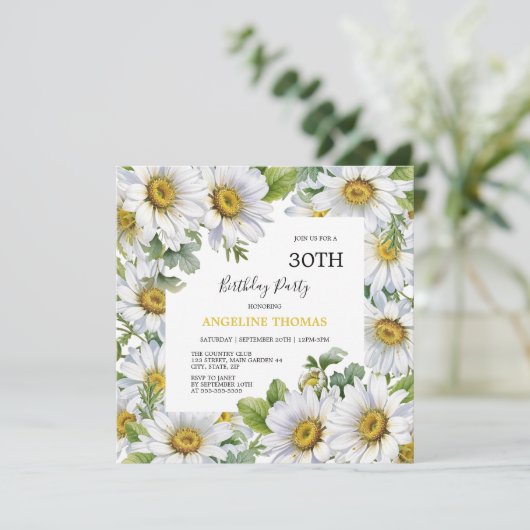 Witte Daisy Bloemen Groen Foto Verjaardag Kaart (Staand voorkant)
