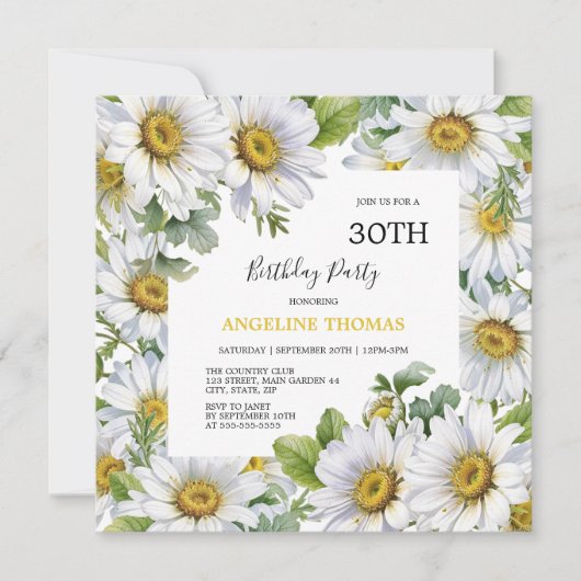 Witte Daisy Bloemen Groen Foto Verjaardag Kaart (Voorkant)