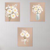 Witte Daisy Bloemen Monogram Beige Set van 3 (Voorkant)