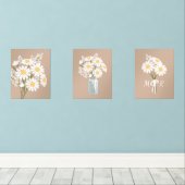 Witte Daisy Bloemen Monogram Beige Set van 3 (Houten vloer)