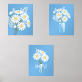 Witte Daisy Bloemen Monogram Blauw Set van 3 (Voorkant)