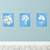 Witte Daisy Bloemen Monogram Blauw Set van 3 (Houten vloer)