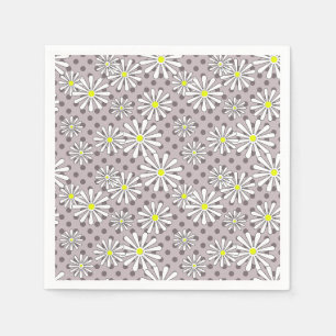 Witte daisy bloemen op een beige bruine stip servet