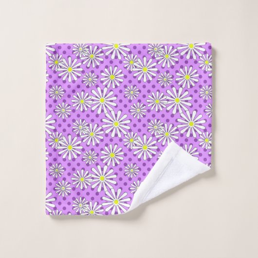 Witte daisy bloemen op een polka dot achtergrond bad handdoek (Wasdoekje)