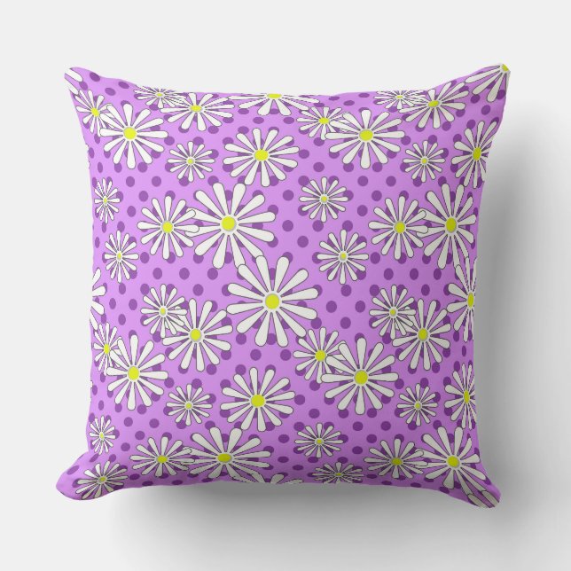 Witte daisy bloemen op een polka dot achtergrond kussen (Voorkant)