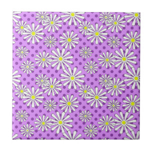 Witte daisy bloemen op een polka dot achtergrond tegeltje