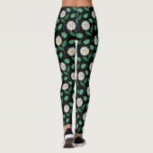 Witte daisy bloemen op zwarte achtergrond leggings (Achterkant)