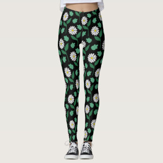Witte daisy bloemen op zwarte achtergrond leggings