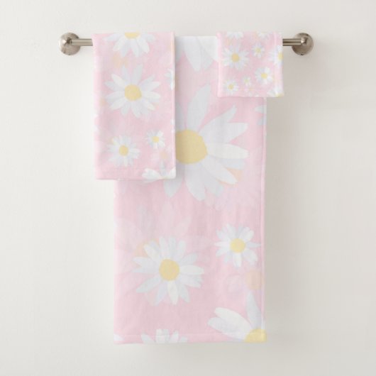 Witte Daisy Bloemen Roze Bloem Bad Handdoek (Insitu)