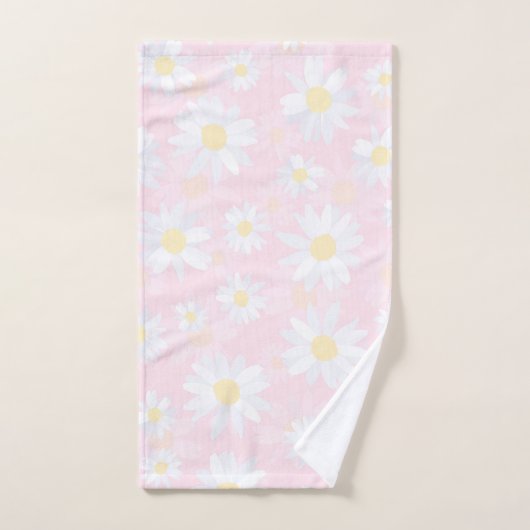 Witte Daisy Bloemen Roze Bloem Bad Handdoek (Handdoek)