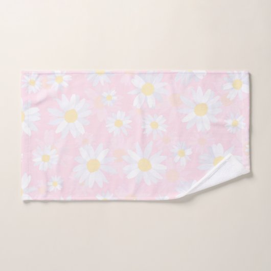 Witte Daisy Bloemen Roze Bloem Bad Handdoek (Handdoek)