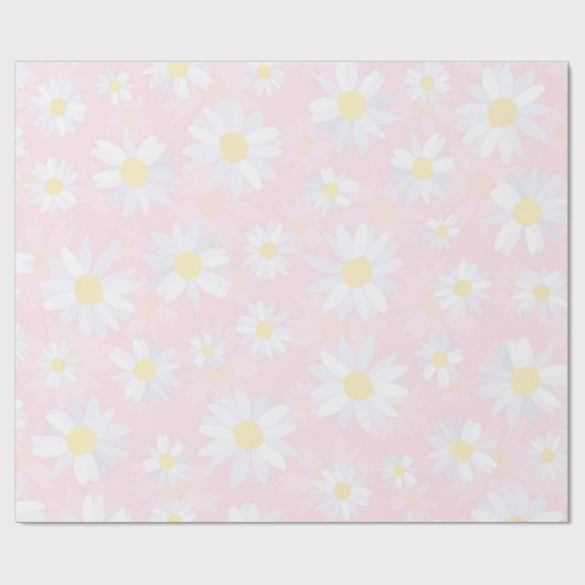 Witte Daisy Bloemen Roze Bloem Cadeaupapier (Vlak)