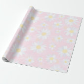Witte Daisy Bloemen Roze Bloem Cadeaupapier (Uitgerold)