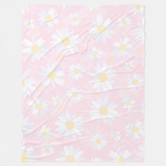 Witte Daisy Bloemen Roze Bloem Fleece Deken (Voorkant)