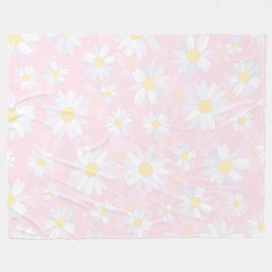 Witte Daisy Bloemen Roze Bloem Fleece Deken (Voorkant (Horizontaal))