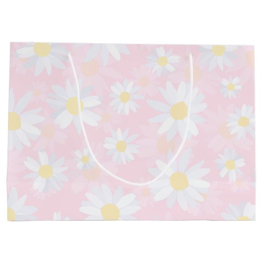 Witte Daisy Bloemen Roze Bloem Groot Cadeauzakje (Achterkant)