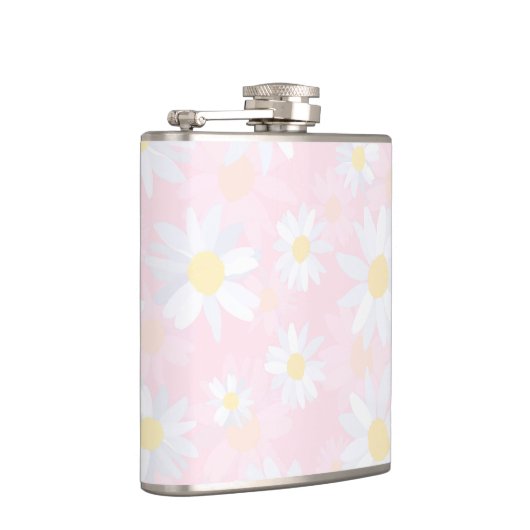 Witte Daisy Bloemen Roze Bloem Heupfles (Rechts)