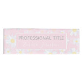 Witte Daisy Bloemen Roze Bloem Naambadge (Voorkant)