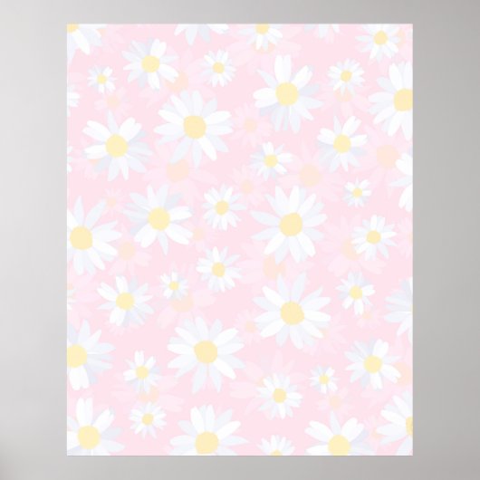 Witte Daisy Bloemen Roze Bloem Poster (Voorkant)