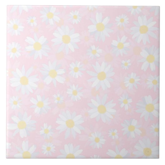 Witte Daisy Bloemen Roze Bloem Tegeltje (Voorkant)