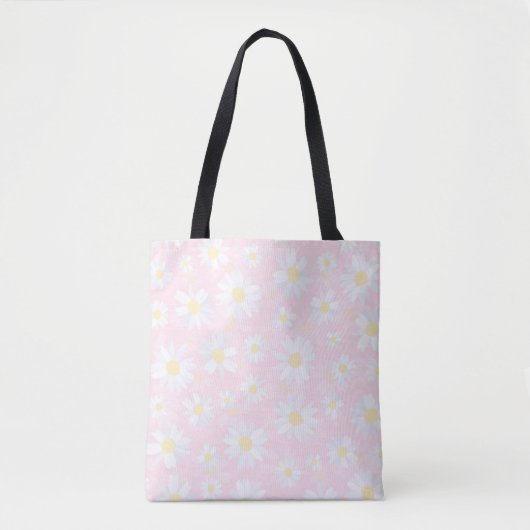 Witte Daisy Bloemen Roze Bloem Tote Bag (Voorkant)