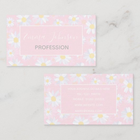 Witte Daisy Bloemen Roze Bloem Visitekaartje (Voorkant / Achterkant)