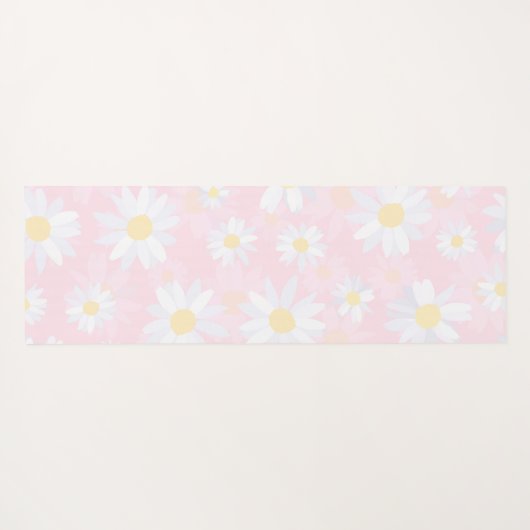Witte Daisy Bloemen Roze Bloem Yogamat (Achterkant (horizontaal))