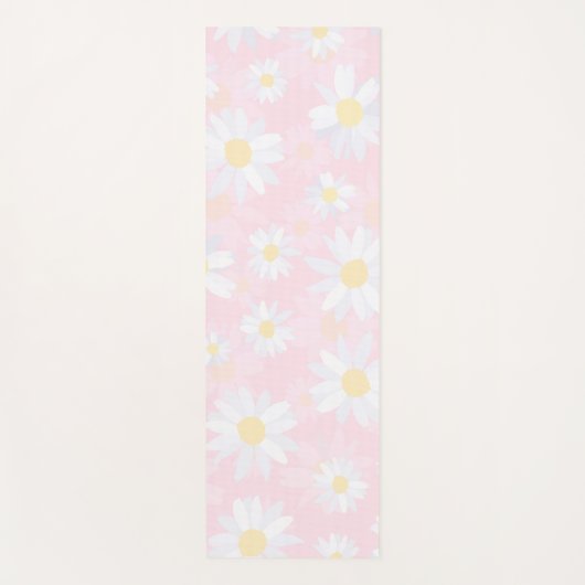 Witte Daisy Bloemen Roze Bloem Yogamat (Voorkant)