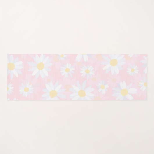 Witte Daisy Bloemen Roze Bloem Yogamat (Voorkant (horizontaal))