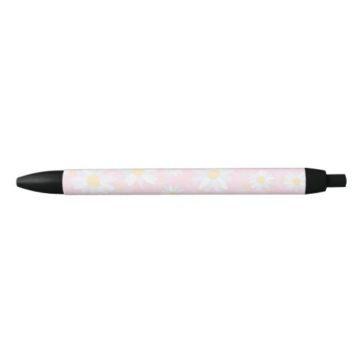 Witte Daisy Bloemen Roze Bloem Zwarte Inkt Pen (Voorkant)