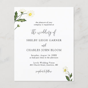 Witte Daisy Bloemen Rustiek Budget Huwelijksuitnod