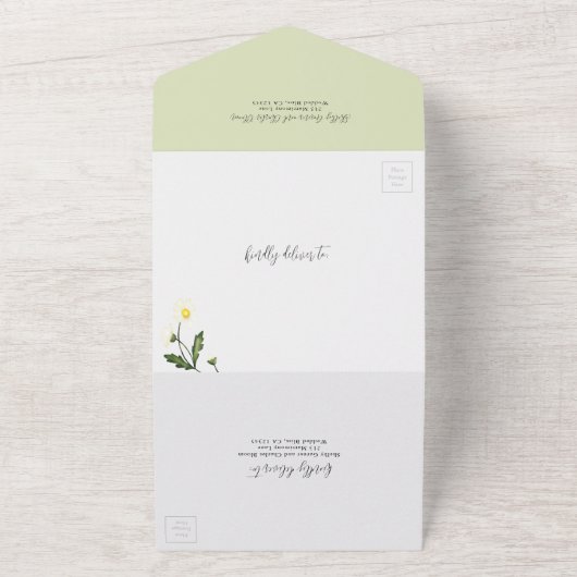 Witte Daisy Bloemen Rustiek Huwelijk All In One Uitnodiging (Buitenkant)