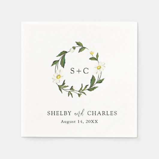 Witte Daisy Bloemen Rustiek Huwelijk Servet (Voorkant)