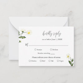 Witte Daisy Bloemen Rustieke bruiloft Mini RSVP-ka Notitiekaartje
