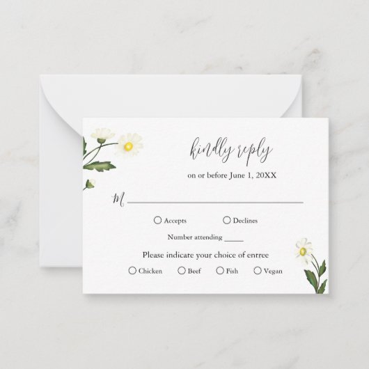 Witte Daisy Bloemen Rustieke bruiloft Mini RSVP-ka Notitiekaartje (Voorkant)